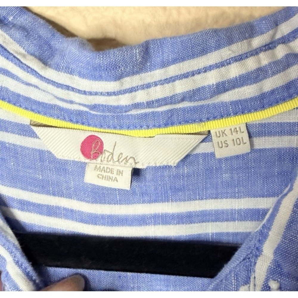 EUC Boden 10L Blue and White Striped Button-Down Linen Button Down - Picture 2 of 5